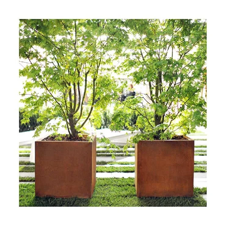 Custom Garden Large Box Metal Tree Planters Plant Flower Pots Outdoor Box Corten Steel Cube Planter