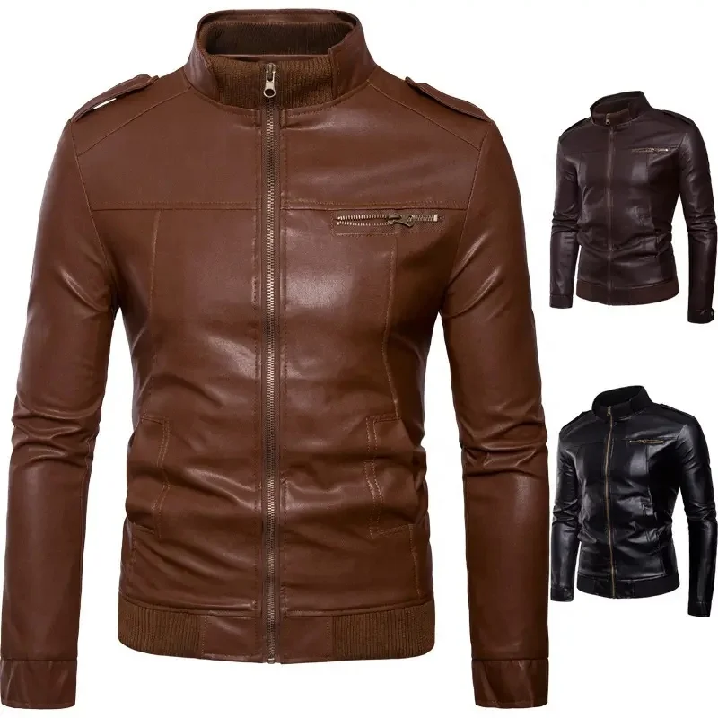 Veste en cuir noir pour hommes Moto Mode Hommes Slim Fit de motard Manteau par
