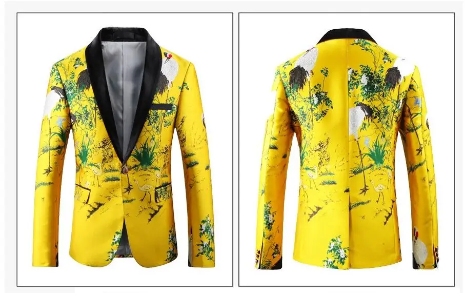 Yellow Floral Blazers Prom Big Size Casual Costume Business Male Men Blazer Suit Casual for Men