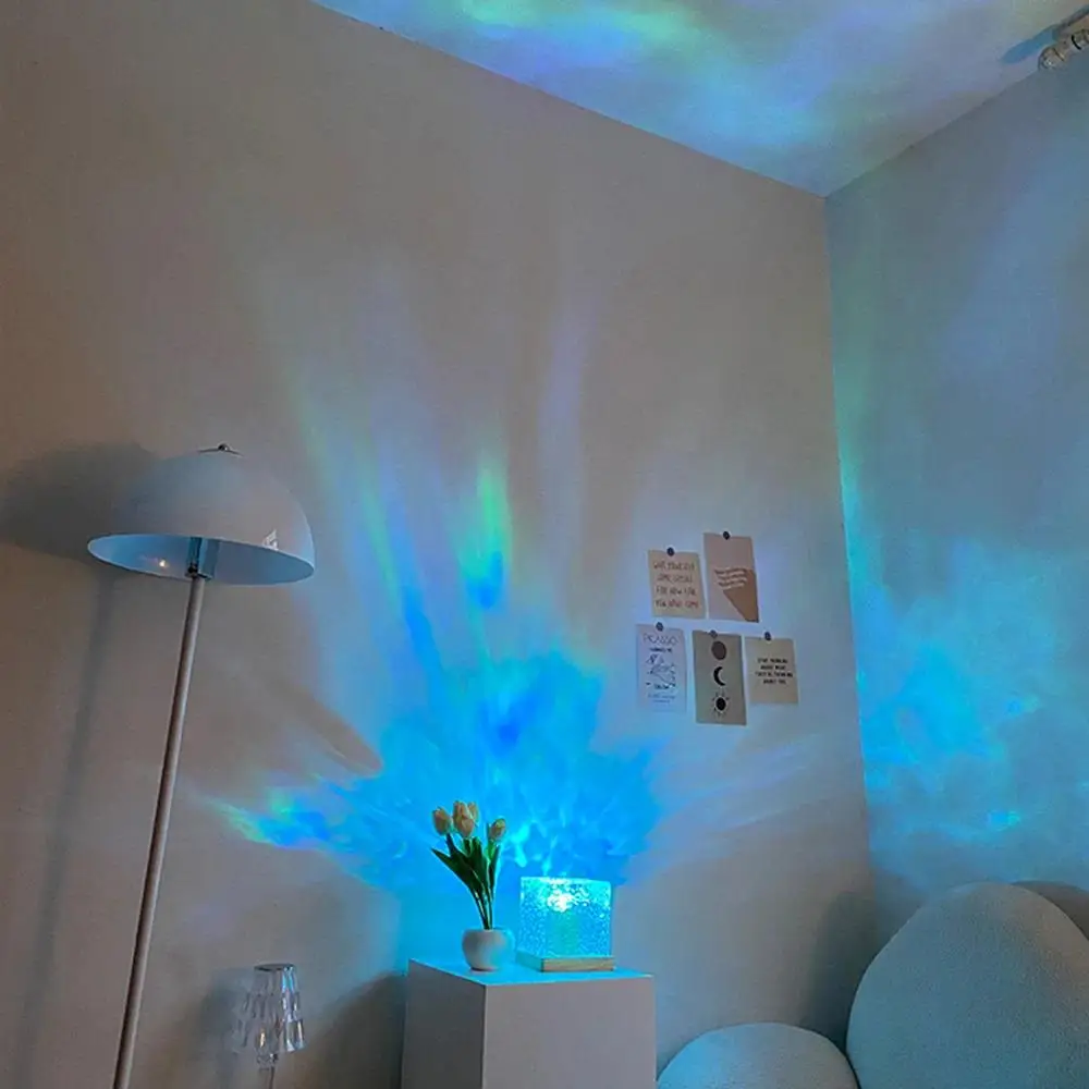 LED Light for Home 3D Table Desk Lamp Ocean Wave Night Wood Base Decor 3 Colors Cable Control Logo