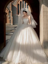 Luxury Tulle Wedding Dress New Applique Bridal Tube Top Temperament Trailing Dress Summer French Style Ball Gown