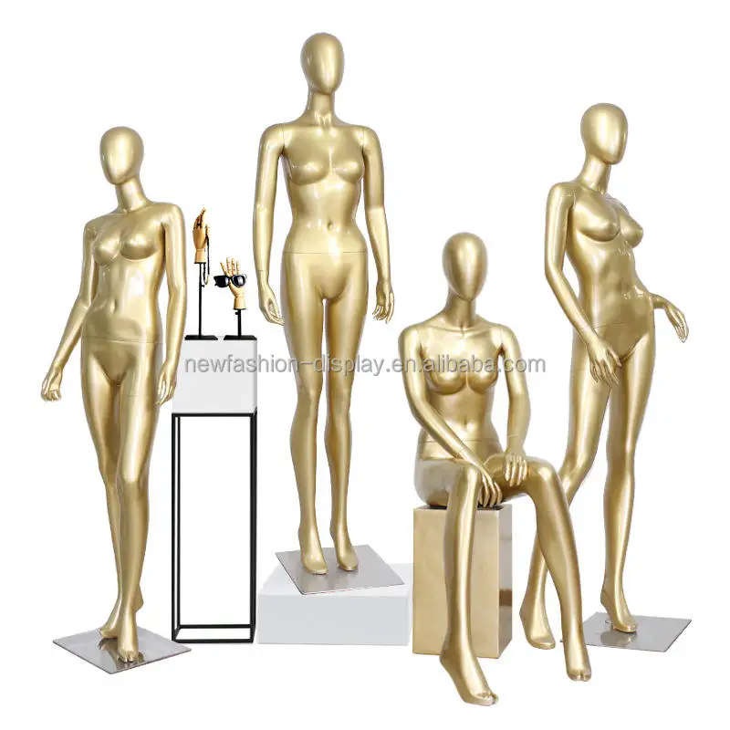 Matt Gold Mannequins Female  Full Body Women Metal Base Display Clothing Shop Fiberglass Model for Ladies