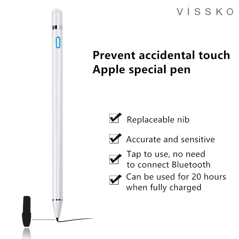 Vissko High sensitive fine point tip pencil drawing tablet active capacitive stylus pen for ipad2018