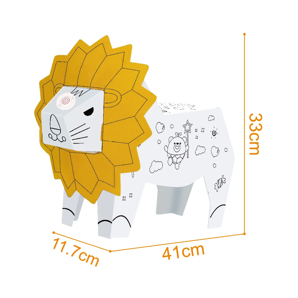 OEM large paper children diy drawing doodle doll for diy dream house 3D puzzle kids painting lion toy