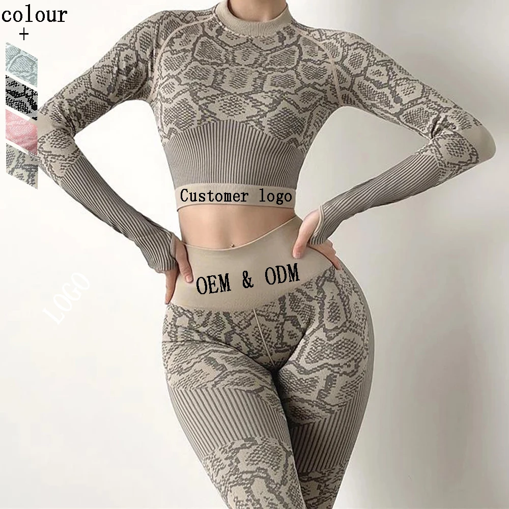 Women Yoga Suit Seamless Long Sleeve Crop Top and Leggings Yoga Gym Sets Fitness Women