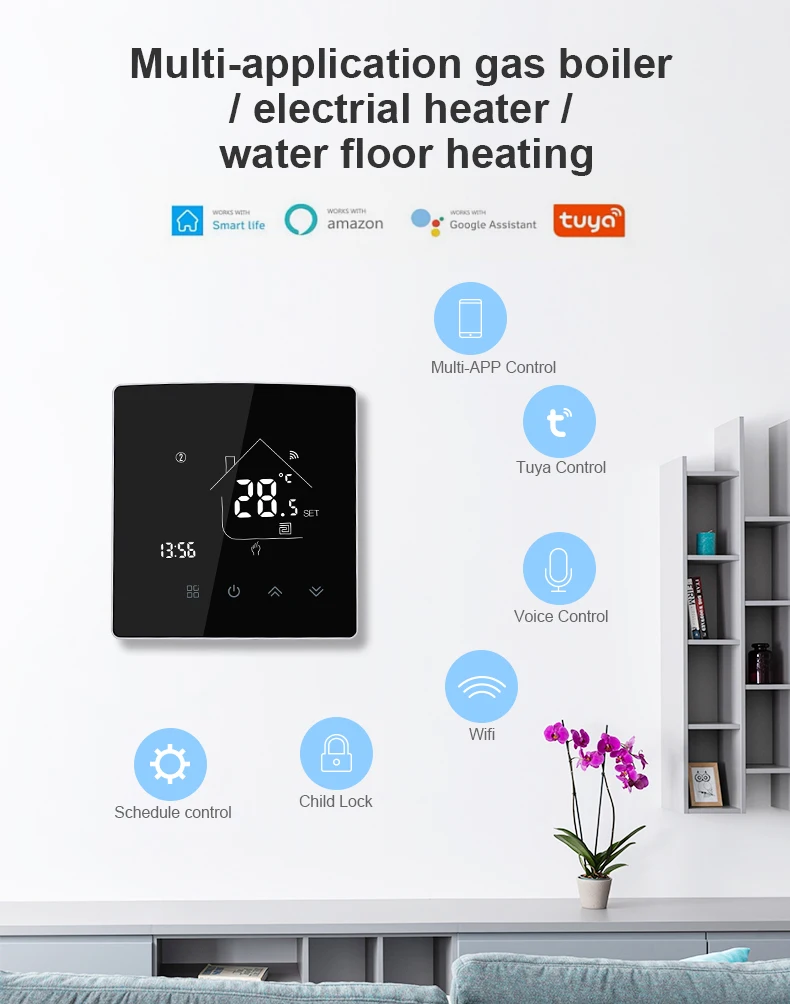 Bandary Electric Underfloor Heating Wireless Room Digital Thermostat Wifi Work with Alexa, Google Home