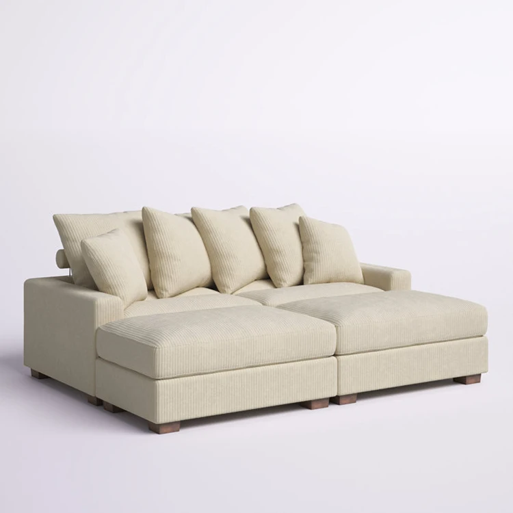 L Shaped Cloud Sectional Sofa Corner Modular Modern Corduroy Upholstery Sofa For Living Room