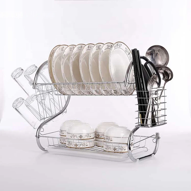
Stainless Steel 2-Tier Kitchen Dish Rack Dish Drying Rack 