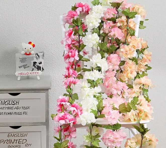 Wholesale Artificial 220cm Wedding Indoor Decorative Sakura Flower Vines Cherry blossom Garlands
