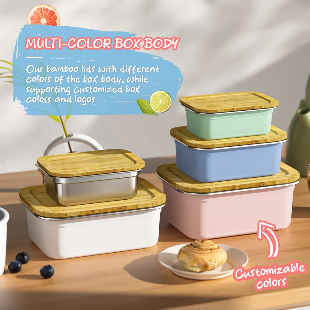 Stainless Steel Bento Box BPA Free Tiffin Crack Resistant Lunch Container Adults Kids with Bamboo Lids for School Office
