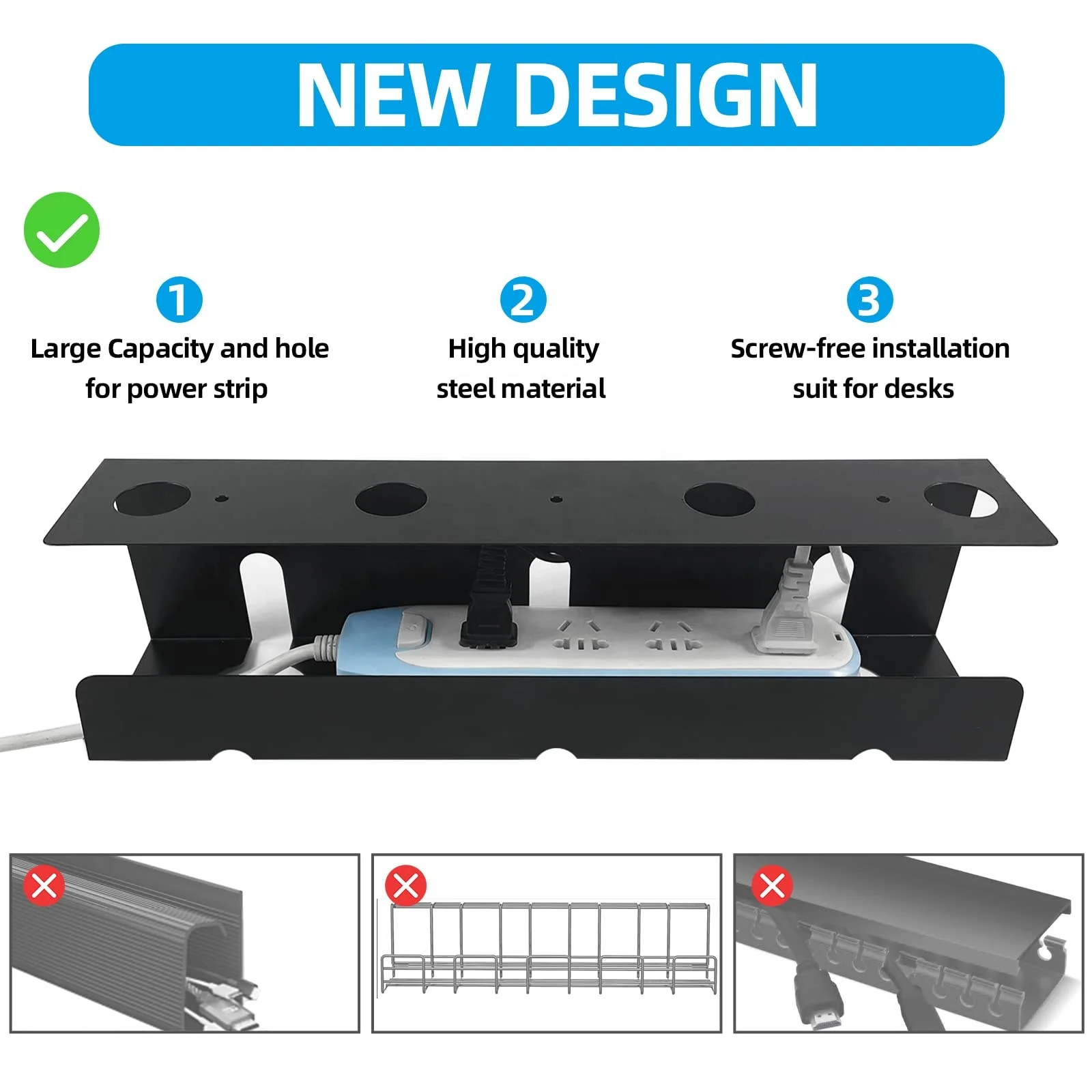 OEM ODM Tray Cords Baskets Cord Holders Cable Ties Metal Cable Organizer Under Desk Cable Management Tray