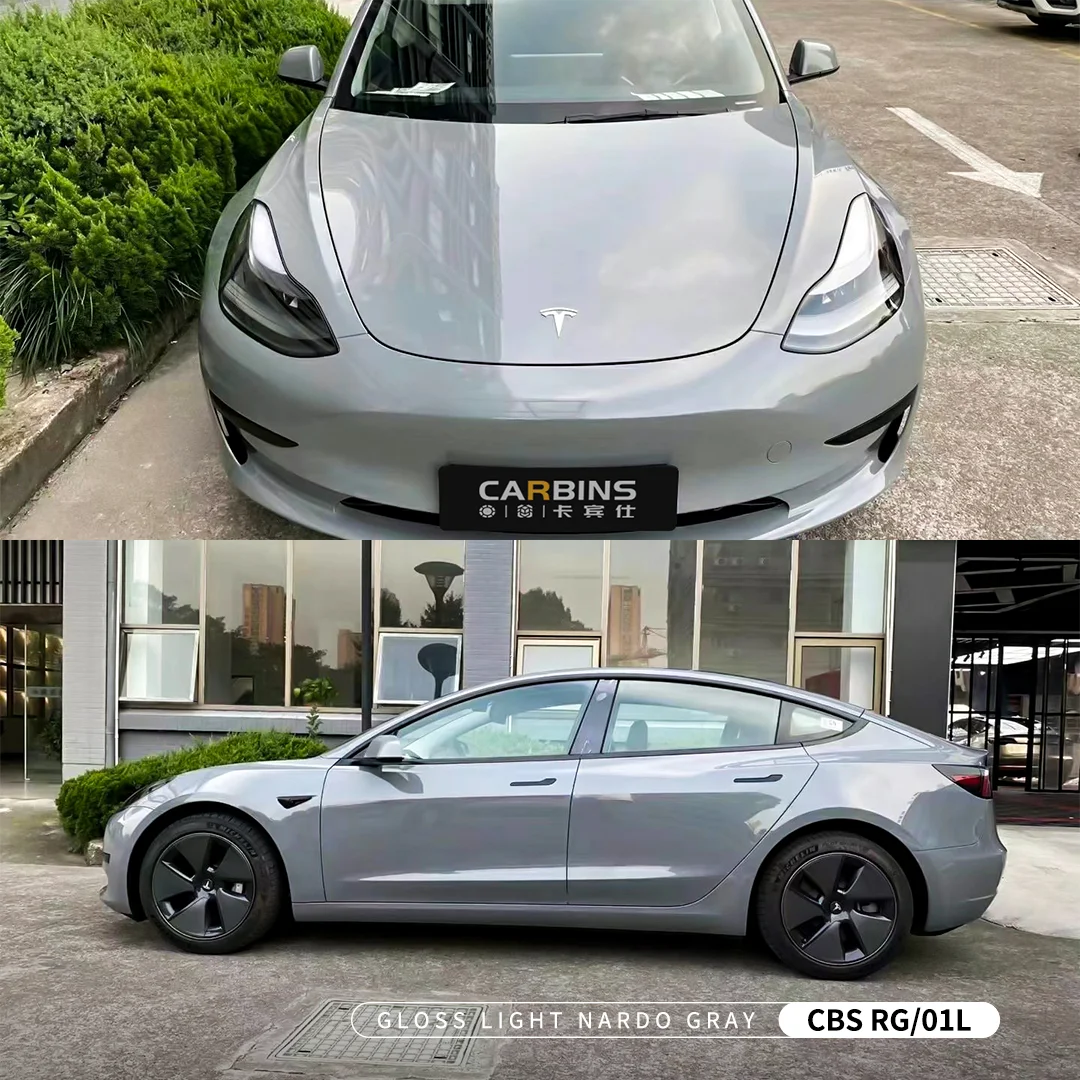 Carbins Brand Glossy Series Car Wrap For Full Body 18 meters Free Bubble Stretch Light Nardo Gray Vinyl Film