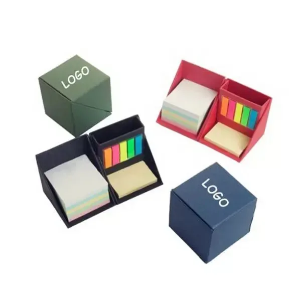 Multicolor Foldable Promotional Gifts Sticky Note Memo set Cube in Kraft Paper Box Pen Holder with post and pads Students office