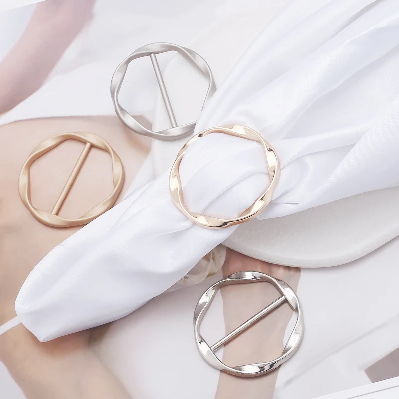 Silk Scarf Ring Clip for Women Fashion Metal Round Circle Knot Buckle for T-Shirt