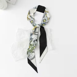 Colorful Floral Print Twill Scarf Handbag Handle Wrap Ornament Bag Twill Satin Hair Silk Scarves