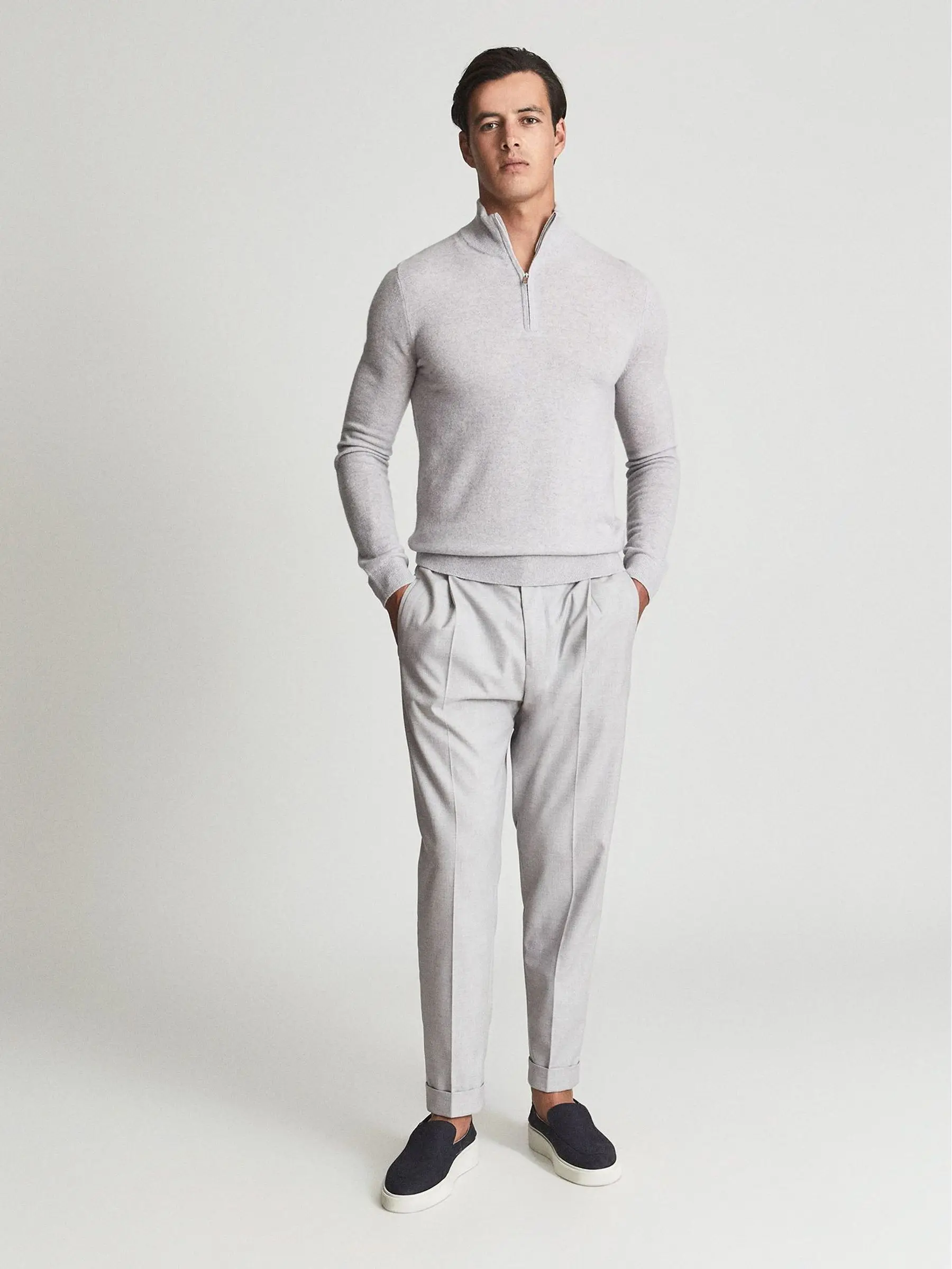 plus size custom mongolia 100% goat cashmere wool blend knit thick 1/4 half zip sweater for men homme