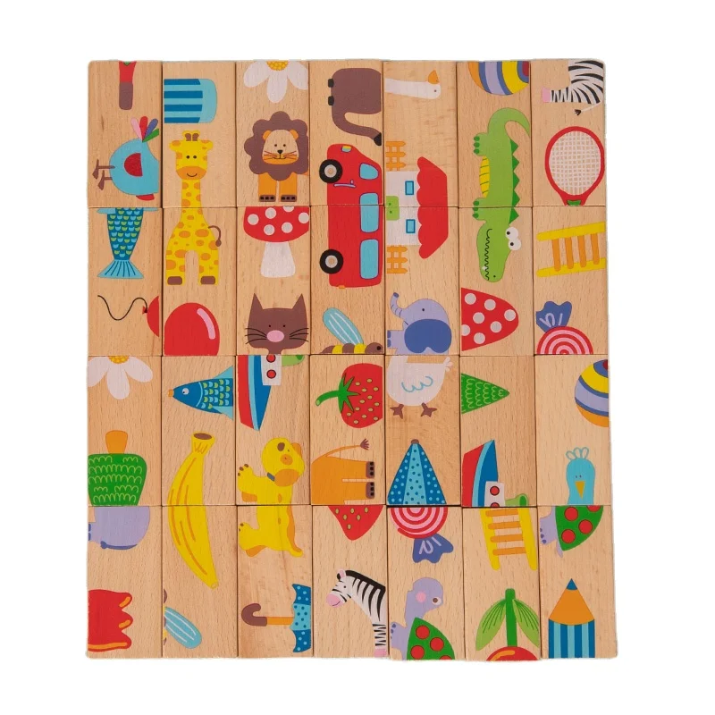 Montessori Baby Diy 3d Puzzle Animal Farm Fruit Wooden Dominoes Game Set Learning Educational Toys For Toddlers Boys Girls