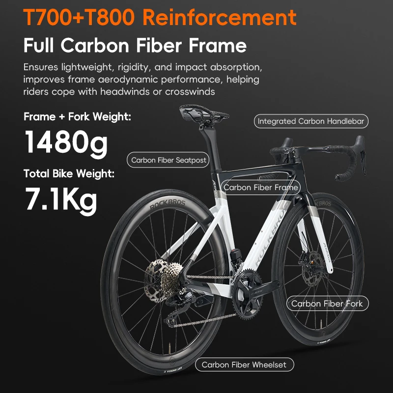 ROCKBROS Custom T700 Carbon Fiber Road Bicycle 24 Speed Racing Bicycle CE Carbon Fibre Road Bike with hydraulic disc brake