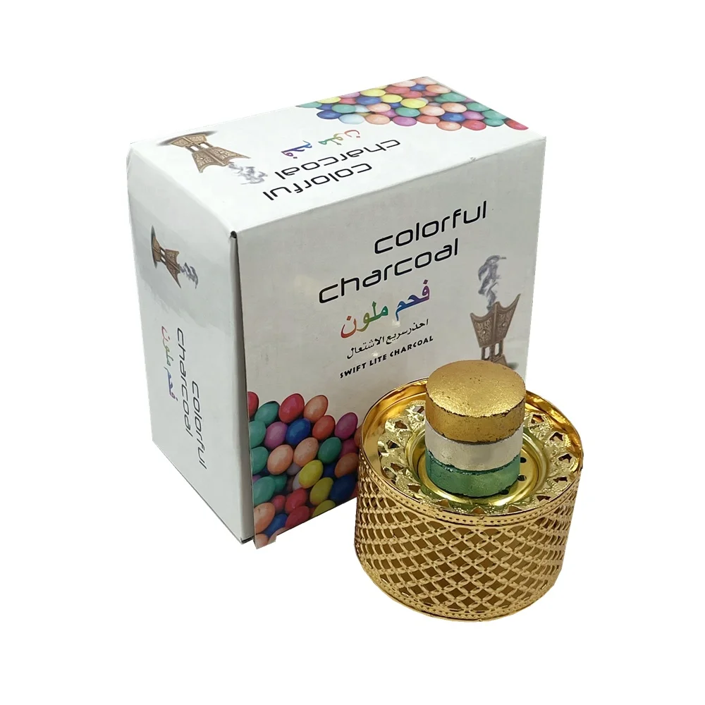 YKS 33mm golden charcoal round shisha coal colorful bakhoor tablets briquettes