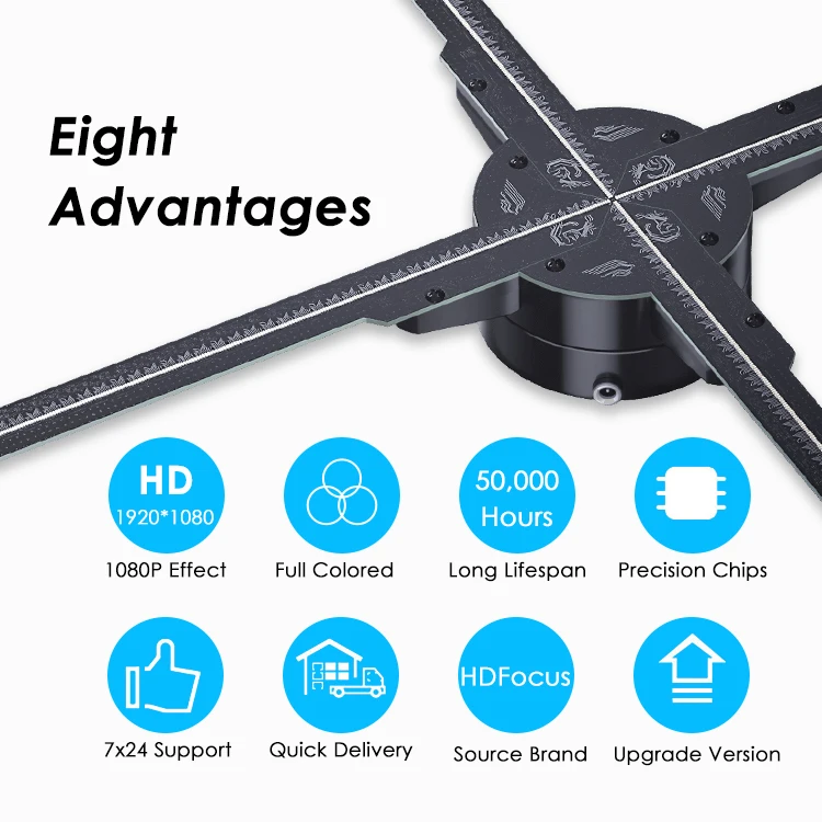 High Bright Factory price Outdoor and indoor waterproof 65cm to 198cm 3D holographic Led fan display, Wifi app control