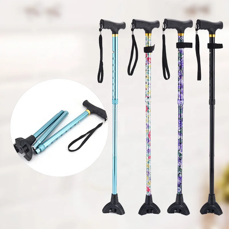 handy cane Trekking Poles Folding crutches for the elderly Mountaineering stick printing walking sticks