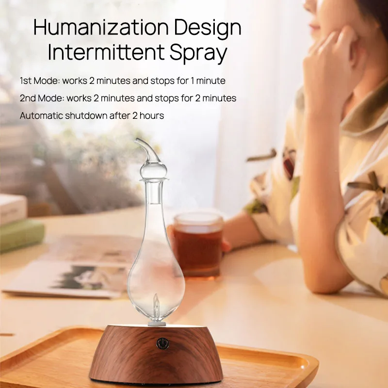 Custom Private Label Essential Oil Diffuser Nebulizer Diffuser Wood and Glass Aromatherapy Diffuser