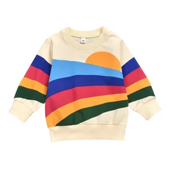 Wholesale Pure  Cotton Top Multi Color Striped Printed Round Neck Blouse Girls New Style Clothes
