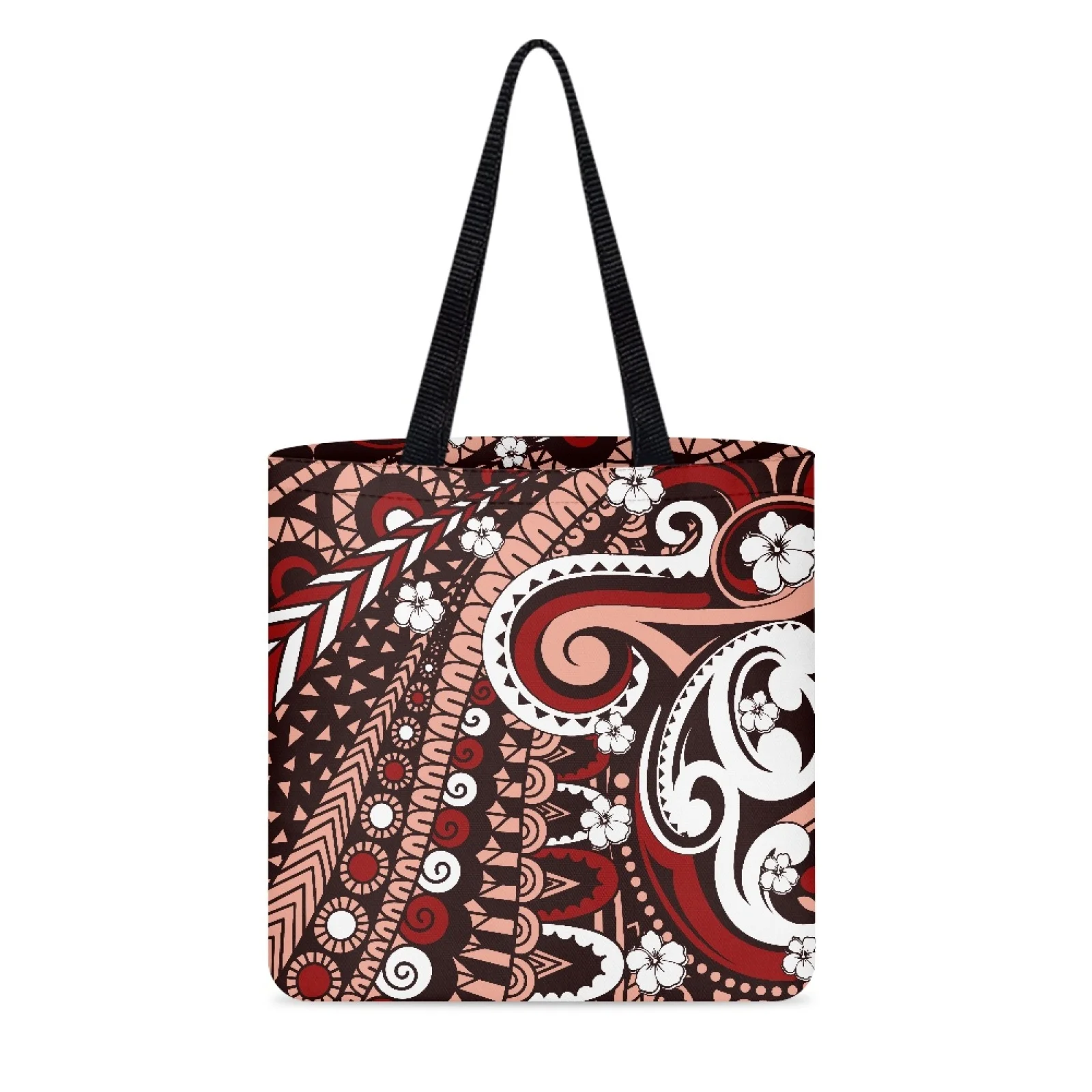 Samoa Tattoo Reusable Custom Shoulder Shopping Bag Hawaiian Polynesian Eco-friendly Lady Women Canvas Tote Bag
