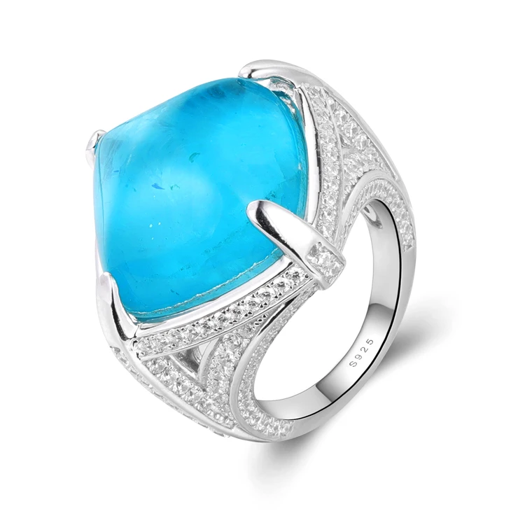 Luxury Sterling Silver Jewelry Gemstone Ring Cubic Zirconia Paraiba Tourmaline Ring