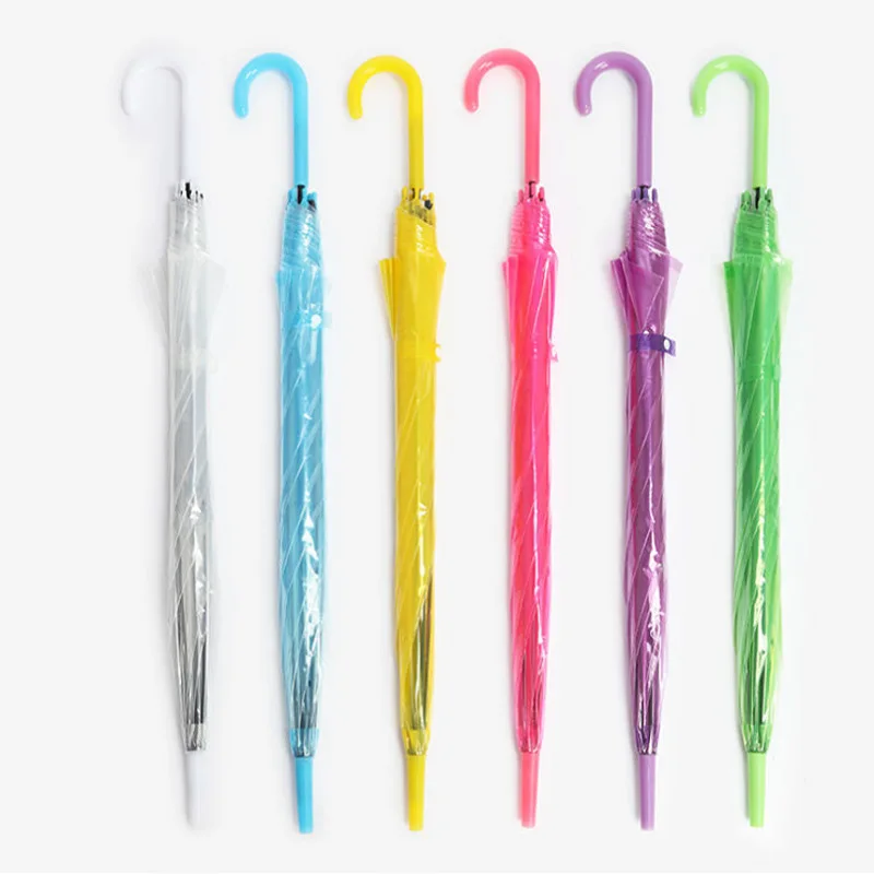 Epsilon Wholesale Portable Colorful Transparent Umbrella Custom Auto Straight J Handle Parasol Clear Umbrella With Logo