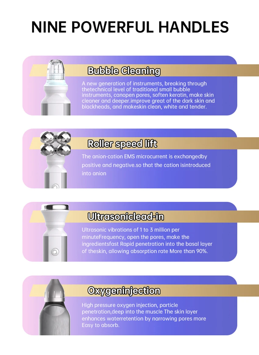 9 In 1 H2O2 Oxygen Jet Peel Beauty Salon Hydro Equip Face Care Microdermabrasion Skin Clean Whiten Bubble Facial Hydro Machine