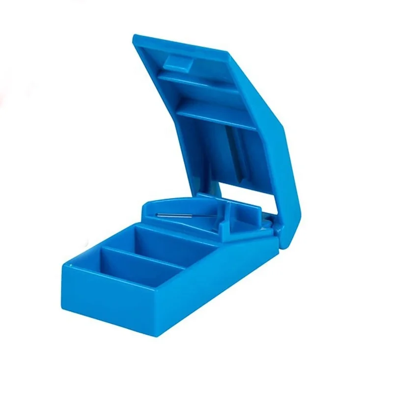 Plastic Pill Cutter Splitter with Stainless Steel Blade for Cuts Pills Vitamins Tablets Includes Storage Container