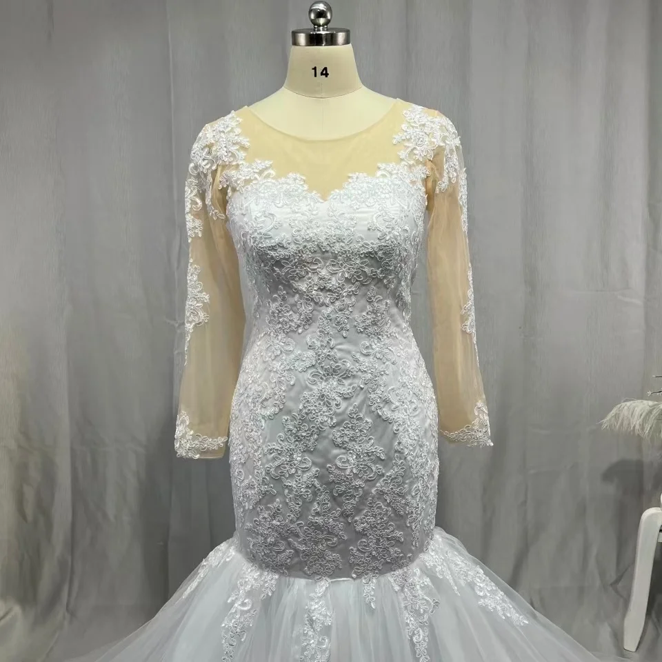 Sexy Illusion Mermaid Wedding Dresses Lace Appliques Long Sleeve Wedding Gown for Bride Bride Dress Backless Vestidos De Novia