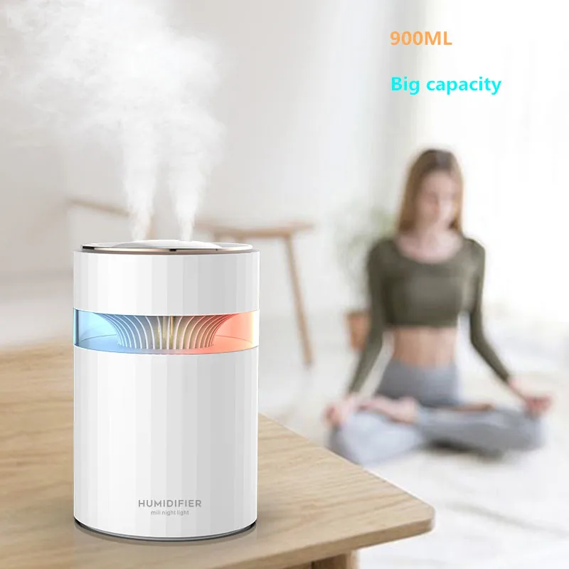 2 in 1 two heavy fog 900ml USB table bedroom double spray humidifiers color lamp 1L diffuser large mist humidifier with light