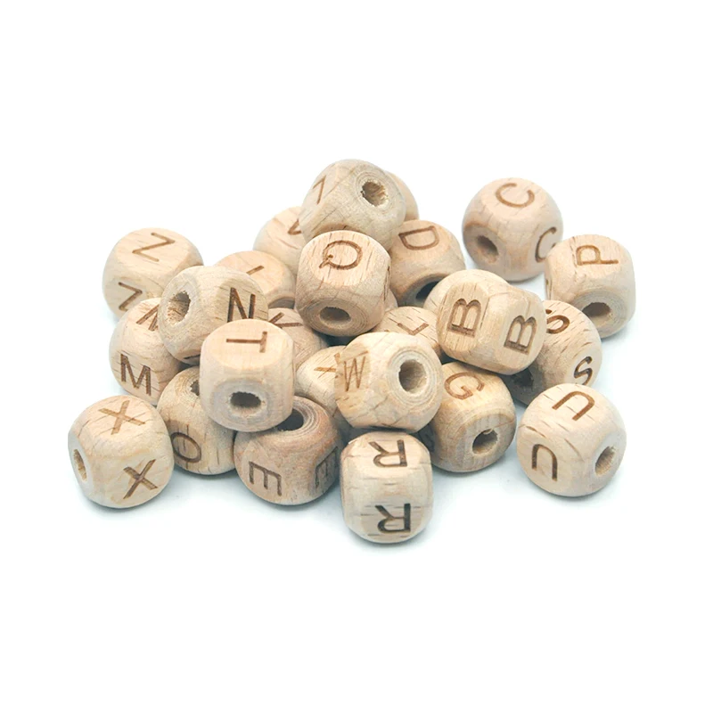 Beads Wood Square Cube Wooden English Alphabet Letter Beads with Hole