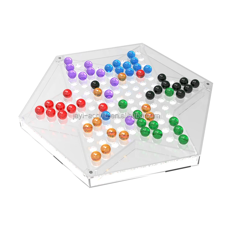 JAYI Custom Acrylic Chinese Checkers Lucite Board Game Set with Colorful Glass Marbles