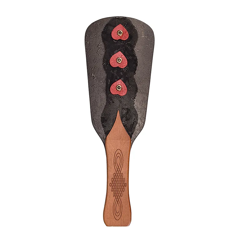 New Cowhide Wooden Paddle with Lace Love Heart Sex Toy BDSM Punishment Spanking Paddle for Slave Fetish