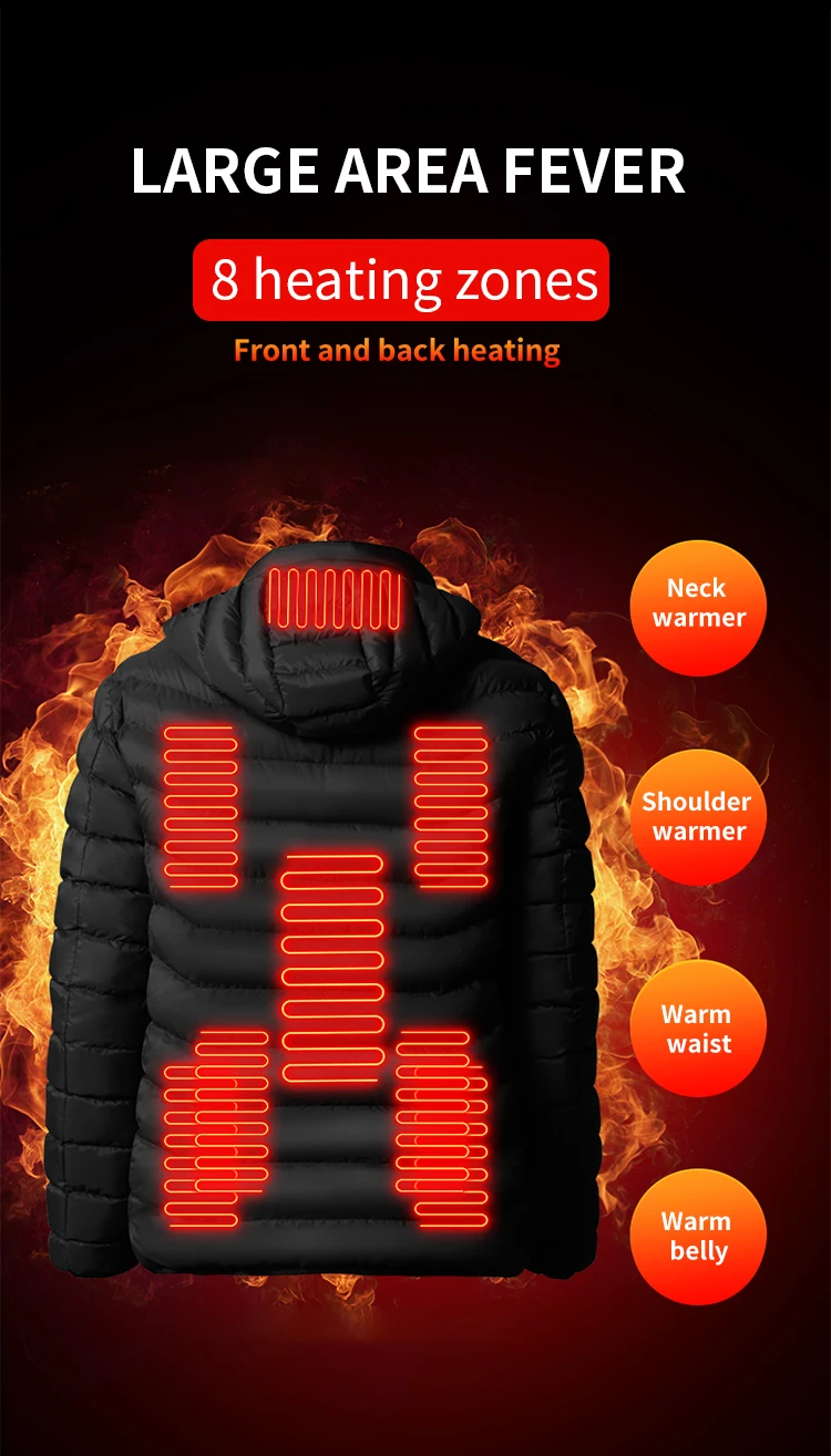 outdoor winter heated jacket with battery pack winter warm unisex USB DC electric power bank heated vest heated clothing
