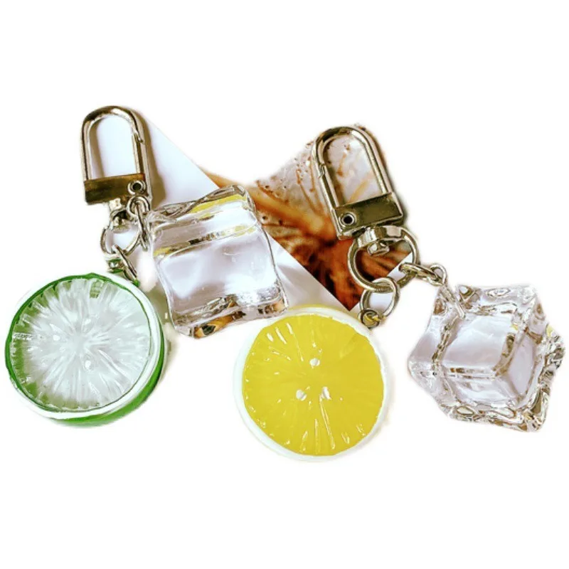 Wholesale Lemon Ice Cubes Acrylic Keychain Fashion Design Cool Fruits Keychain Summer Key Chain Keying Key Ring