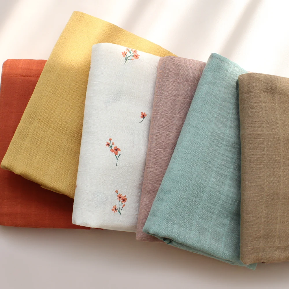 2022 Plain Color Soft Newborn Wrap Set 120x120cm GOTS Certificate Organic Cotton Baby Muslin Swaddle Blanket