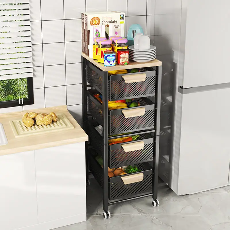 Multifunctional Strong Load Bearing Large Capacity Space Saving Carbon Steel Utility Trolley Cart Kitchen Organizer Storage Rack