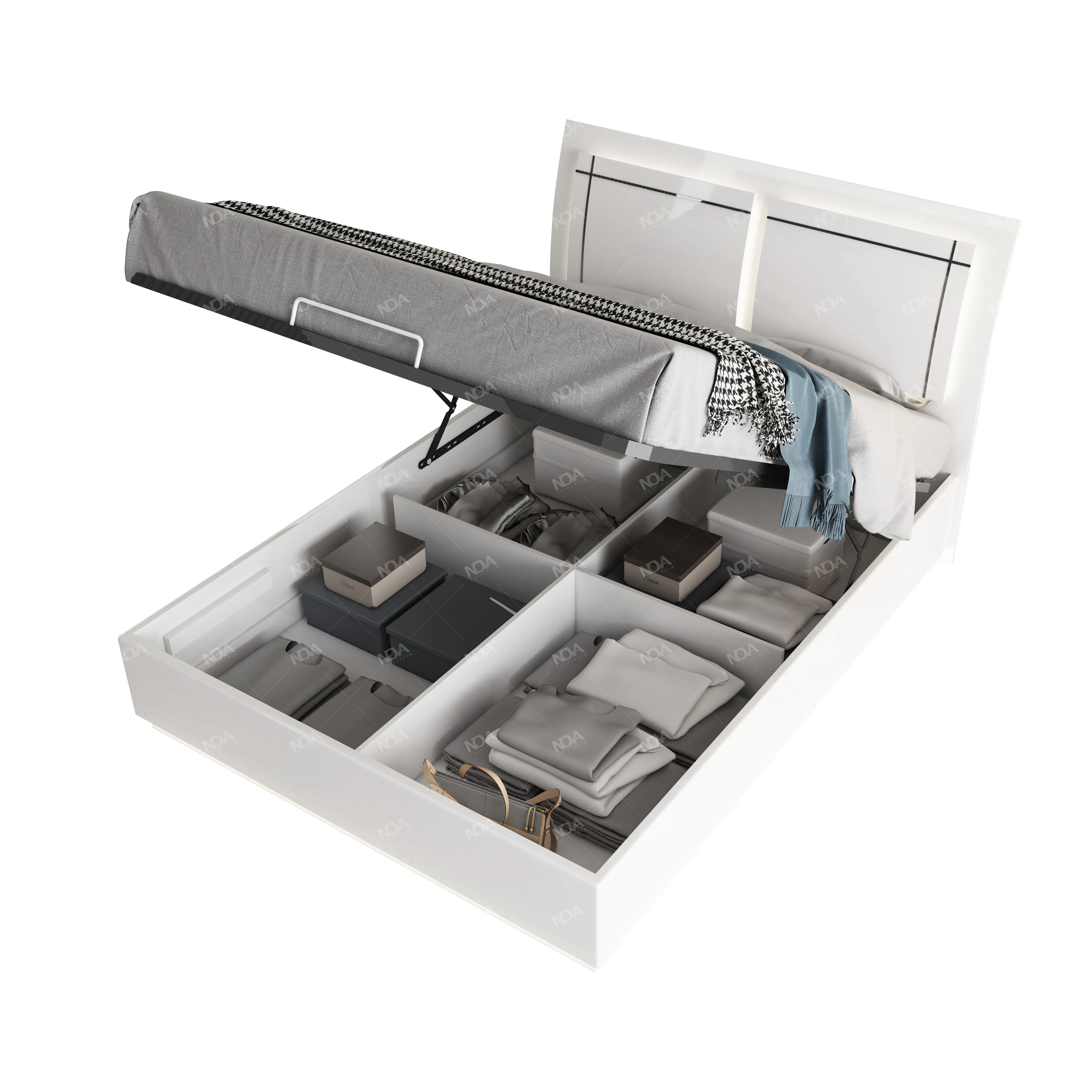 NOVA White Lighted Headboard Queen King Size Bedroom Set High Gloss Painting Modern Luxury Bedroom Furniture Set