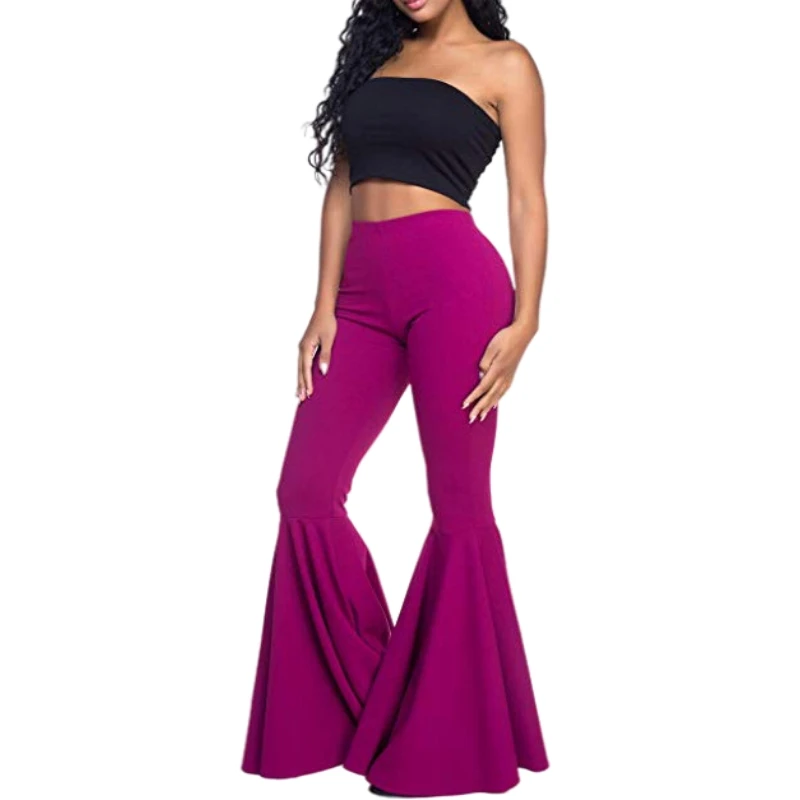 Fashion Plus Size Solid Color High Waist Wide Leg Yoga Pants Bell Bottoms knitted flare stretch pants