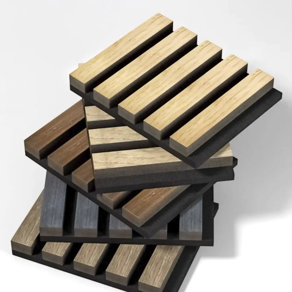 Jiuyixing Interior Wood Paneling Board Wooden Acoustic Panel Sound Absorption Grooved Acoustic Wall Panel Akupanel