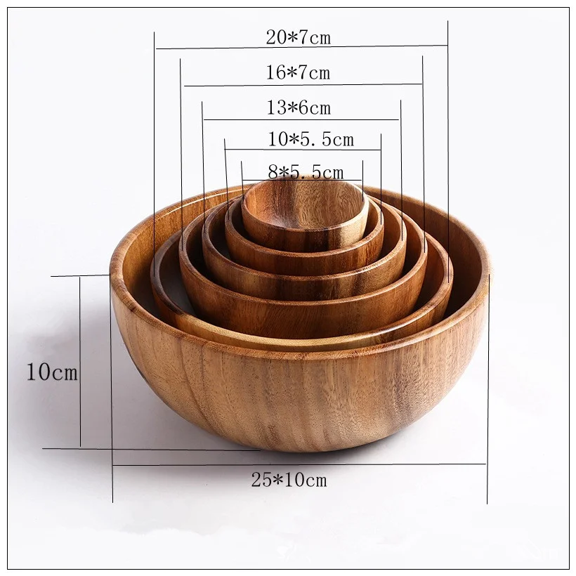 Old Carpenter Factory Small Food Wooden Salad Timer Bowls LOGO Free Darker Brown Acacia Soup Noodle Baby Food Bowl for Cereal