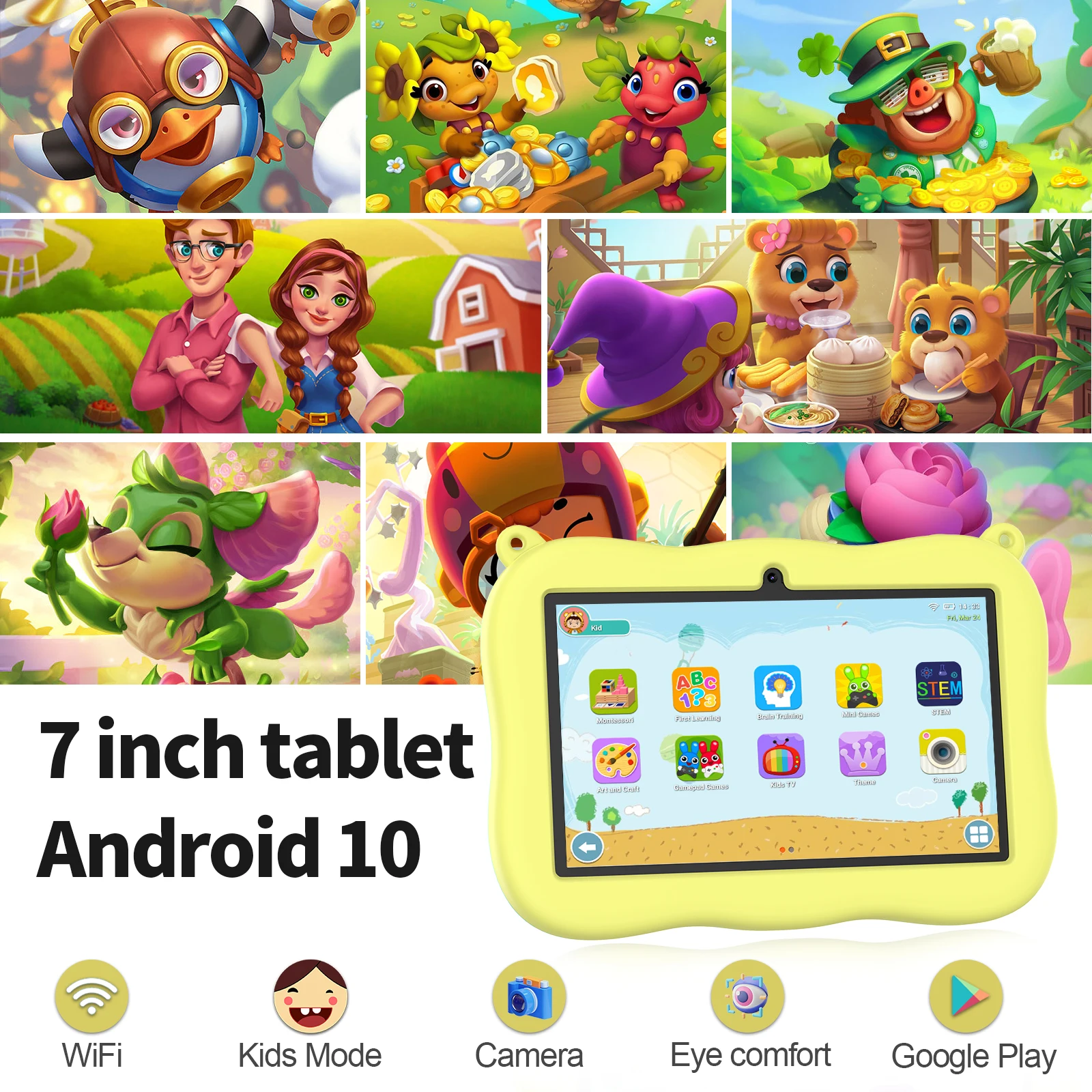 2024 Factory Kids Learning Tablet Android 13 7inch Kids Tablet wifi Education Tablet For Children