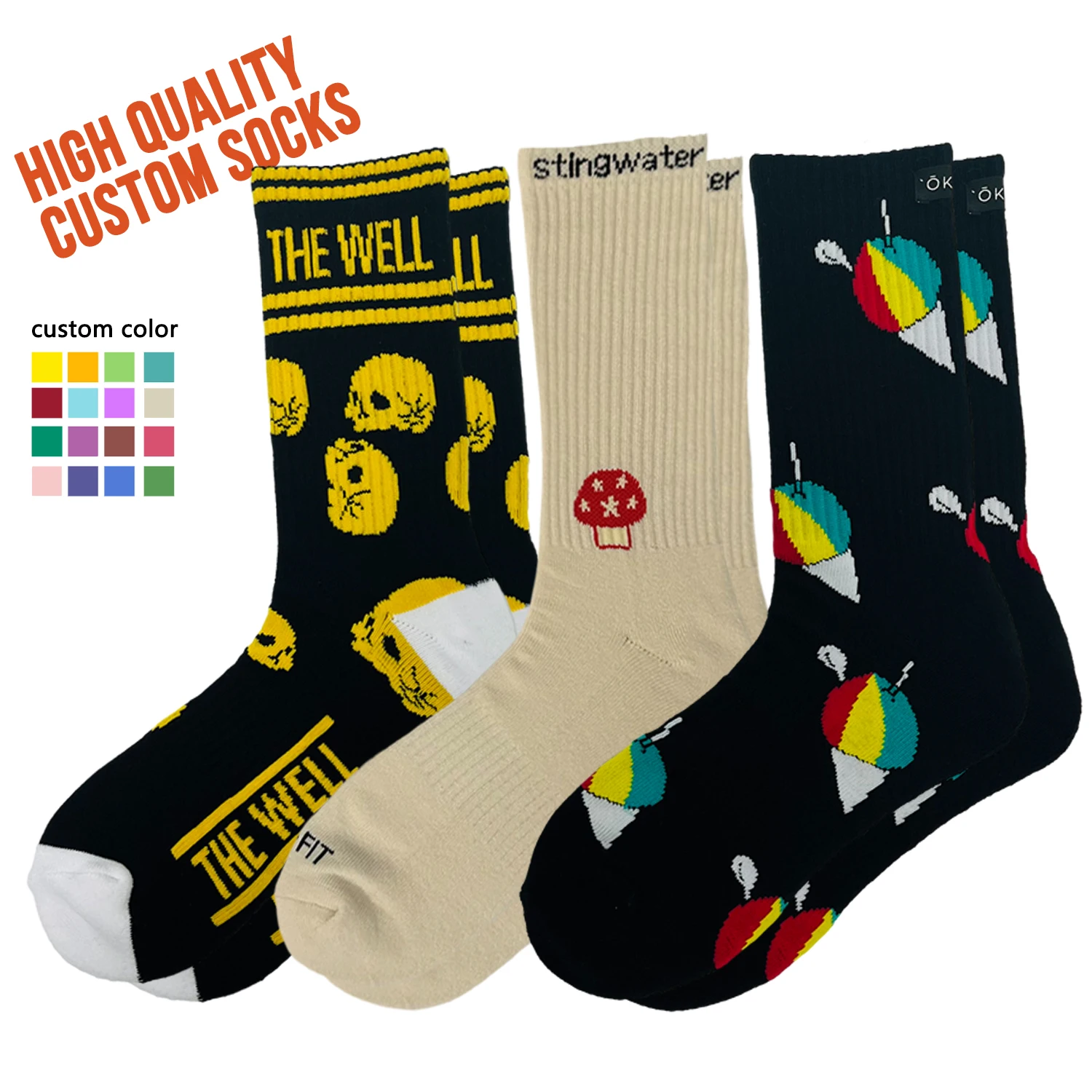 Fashion custom cotton socks wholesale oem socks white cartoon crew socks