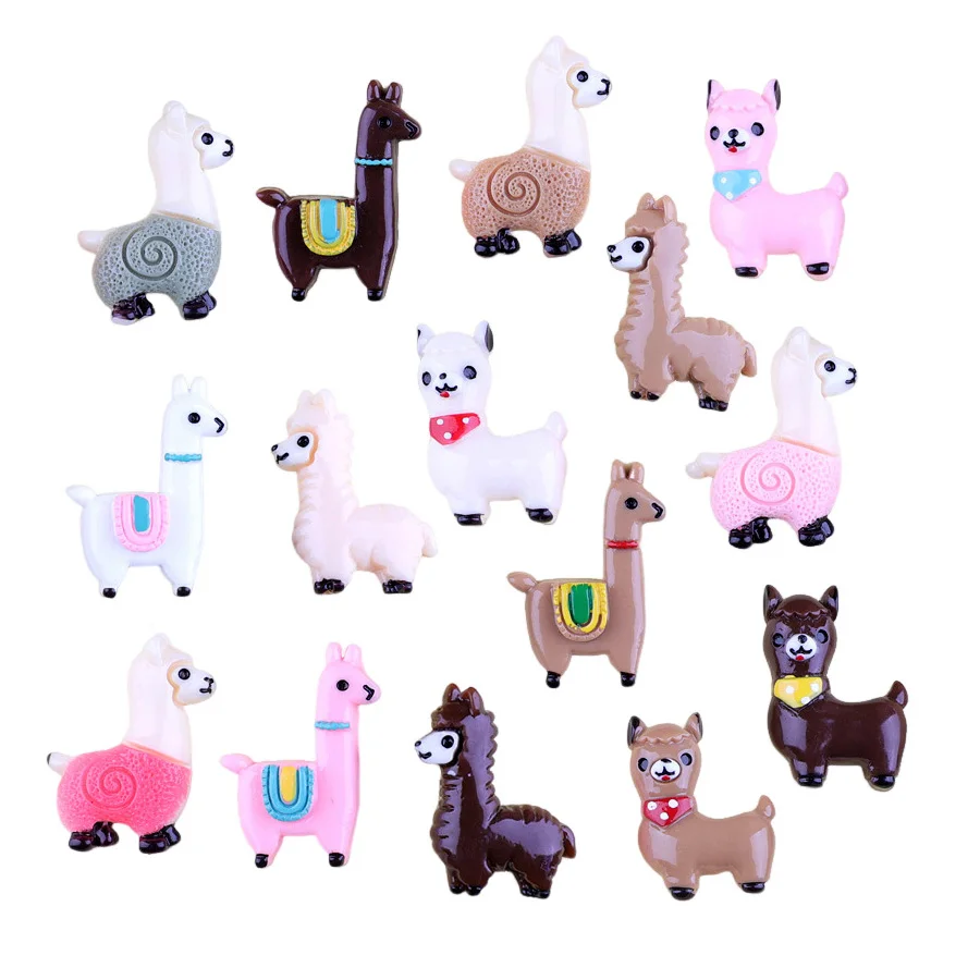factory sale cute alpaca sheep horse flat back resin animal cabochon for phone mobile case
