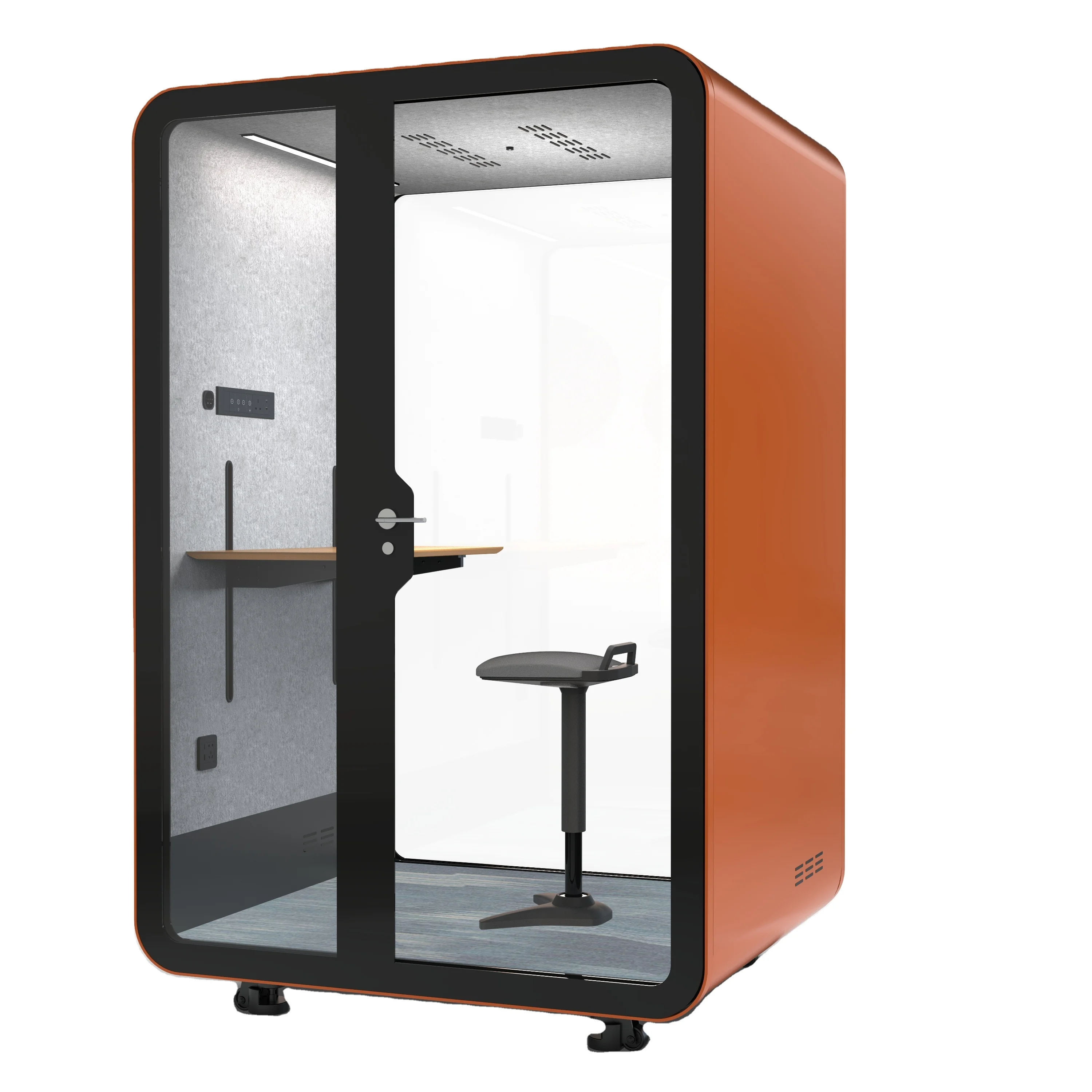 Telebooth Ergonomic Personal Workstation - Compact Office Desk with Adjustable Height and Storage Solutions