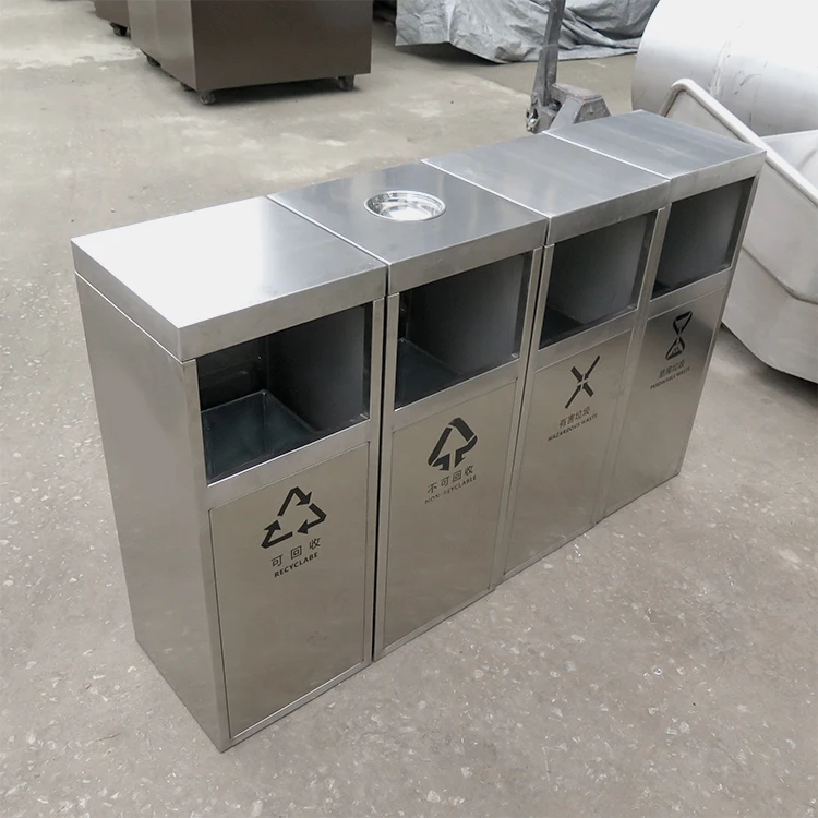 outdoor multi compartment waste recycle bin mall public metal sorting dustbin stainless steel trash can commercial garbage bin